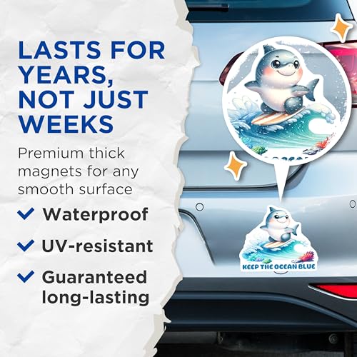 (2 Pack) Keep The Ocean Blue Magnets - Ocean Theme Decorations - Kids Room Decor - 5" On Longest Side - for Cars, Fridges, Toolboxes - Made in USA - MAG7959