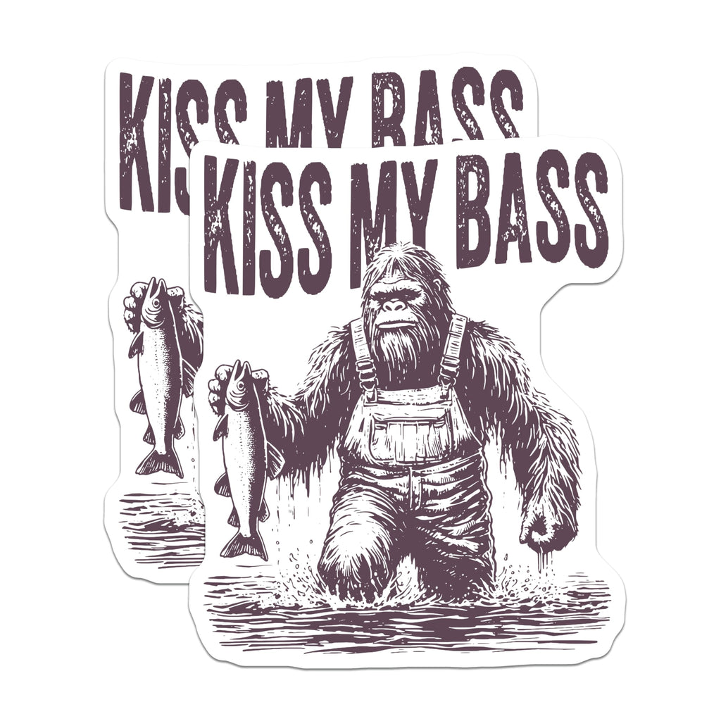 (2 Pack) Bigfoot Fishing Magnets - Kiss My Bass Humor Decor - Sasquatch Angler Fridge Locker Magnets - 5 Inches On Longest Side - Thick Durable Magnet - Made in USA - MAG23134