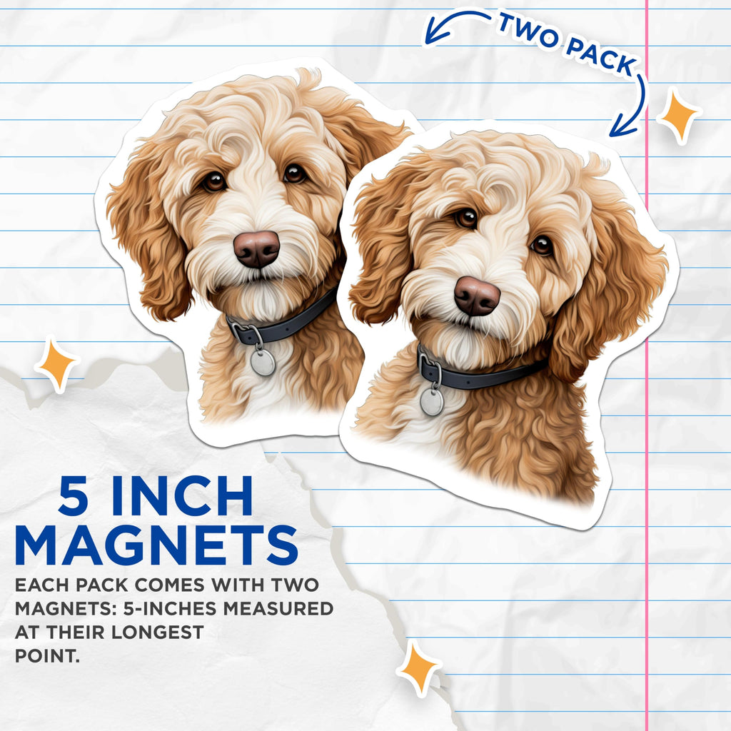 (2 Pack) Goldendoodle Labradoodle Magnets - Cute Dog Fridge Decor - Doodle Mom Pet Lover Refrigerator Art - 5 Inches On Longest Side - Thick Durable Magnet - Made in USA - MAG27553