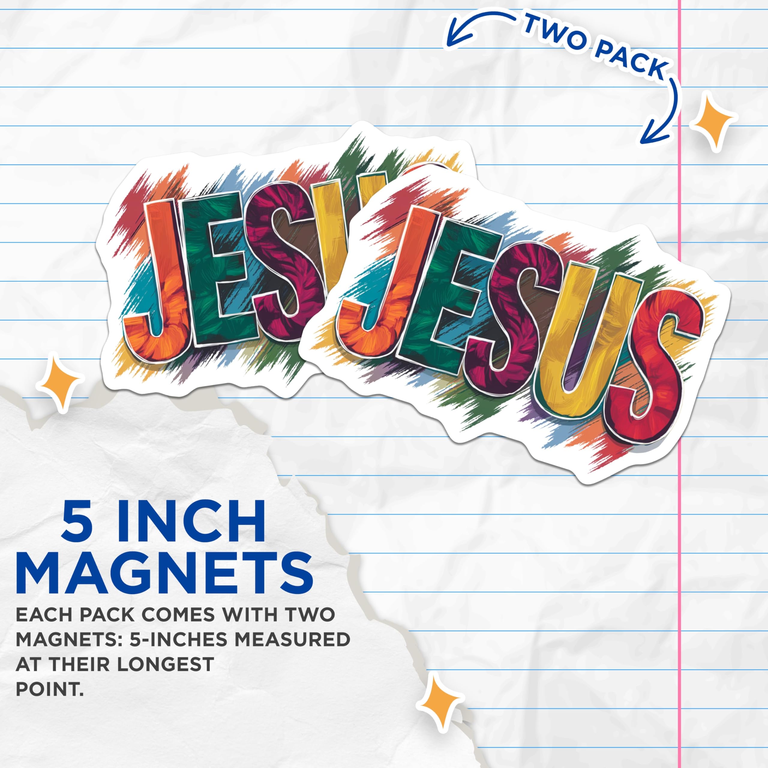 (2 Pack) Jesus Magnets - Colorful Faith Art - Christian Religious Decor - 5 Inches On Longest Side - Thick Durable Magnet - Made in USA - MAG24096