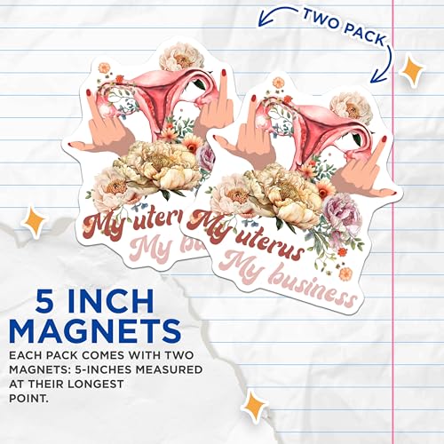 (2 Pack) My Uterus My Business Magnets Magnets - Feminist Decor - Female Empowerment - 5" On Longest Side - Made in USA - Sticks to Refrigerators & Metal Surfaces - MAG9045