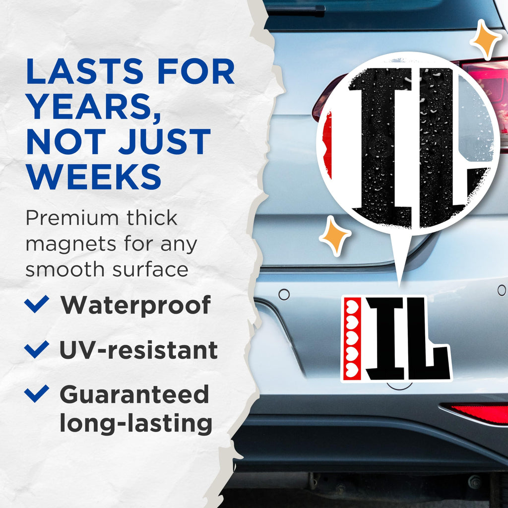(2 Pack) I Love Illinois Magnets - Chicago Souvenir - Illinois Pride Decor - 5" On Longest Side - Premium Magnet - for Cars, Refrigerators, Toolboxes, Lockers - Made in USA - MAG17800