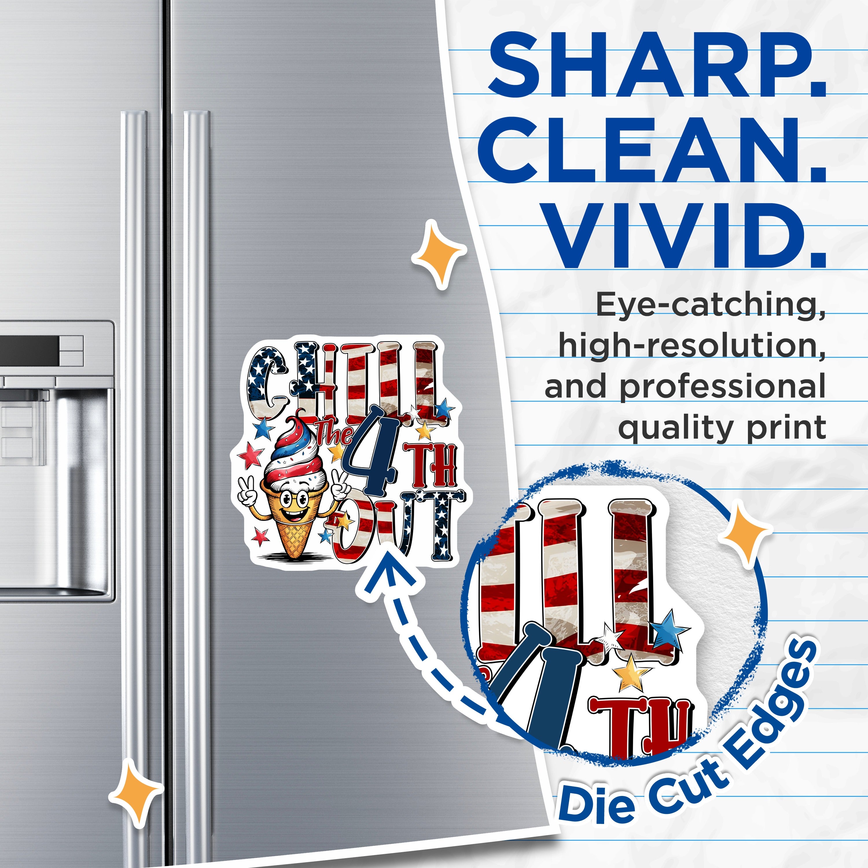 (2 Pack) Chill The 4th Out Magnets - Fourth of July Decor - Patriotic Ice Cream - Summer Party Decorations - USA Holiday Fun - 5 Inches On Longest Side - Thick Durable Magnet - Made in USA - MAG37291