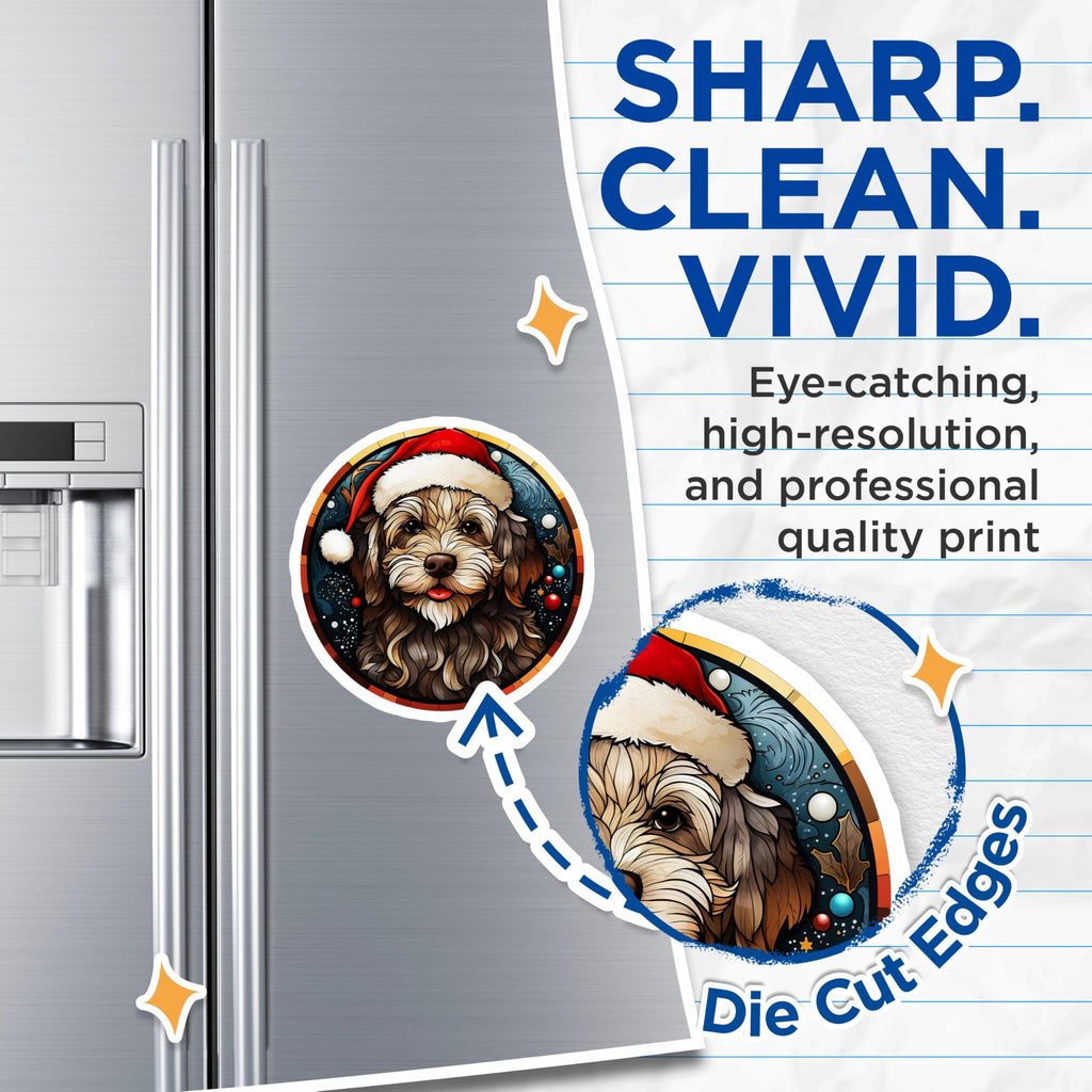 (2 Pack) Christmas Doodle Dog Magnets - Santa Hat Pet Lover Decor - Festive Fridge Holiday Item - 5 Inches On Longest Side - Thick Durable Magnet - Made in USA - MAG27497