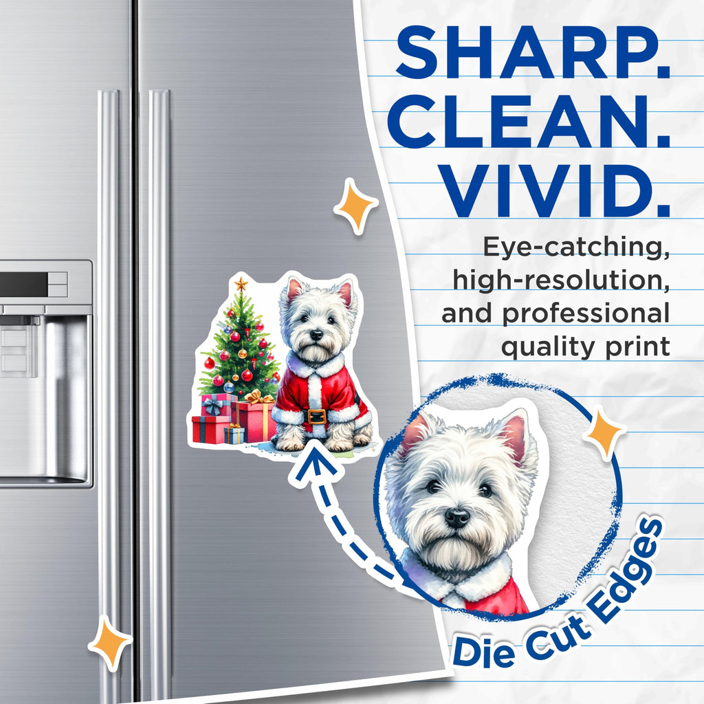(2 Pack) Westie Christmas Dog Magnets - Santa Puppy Refrigerator Decor - Holiday Pet Lover Accessories - 5 Inches On Longest Side - Thick Durable Magnet - Made in USA - MAG28221