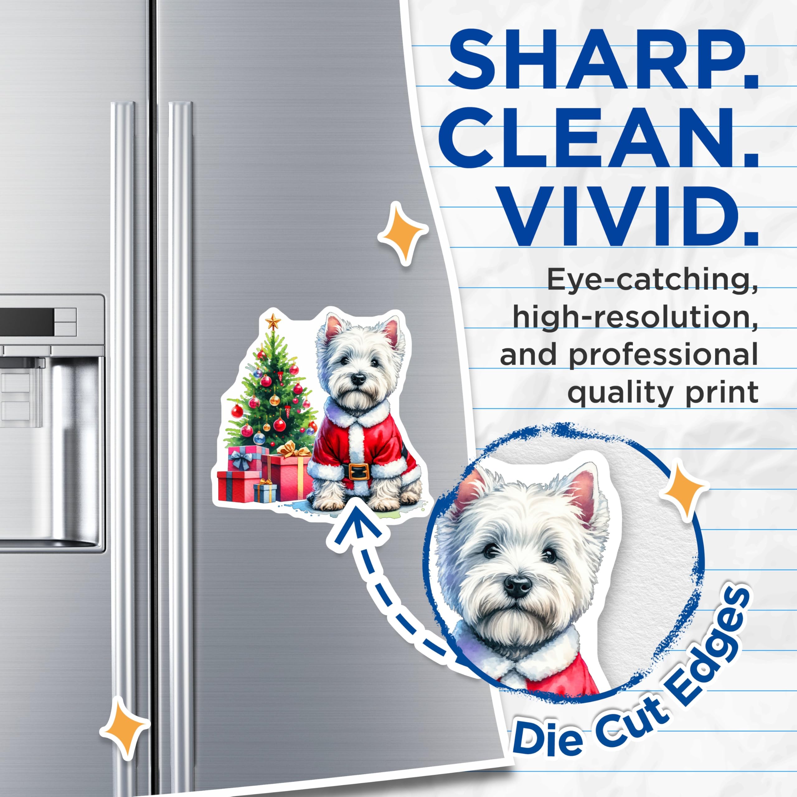 (2 Pack) Westie Christmas Dog Magnets - Santa Puppy Refrigerator Decor - Holiday Pet Lover Accessories - 5 Inches On Longest Side - Thick Durable Magnet - Made in USA - MAG28221