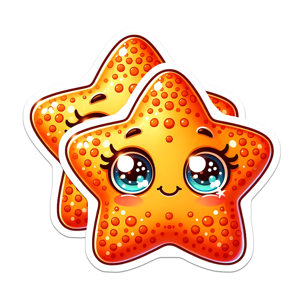 (2 Pack) Kawaii Starfish Magnets - Cute Ocean Fridge Magnets - Adorable Sea Life Decor - Nautical Creature Accent - 5 Inches On Longest Side - Thick Durable Magnet - Made in USA - MAG38316