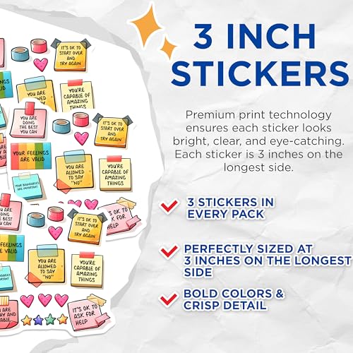 (3 Pack) Affirmations Decals - Positive Reminders Stickers - Self Love Stickers - 3 Inches On Longest Side - Easy Peel & Apply - Made in USA - 3MCS7080
