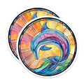 (2 Pack) Stained Glass Dolphin Magnets - Ocean Animal Decor - Vibrant Coastal Kitchen Accent - 5 Inches On Longest Side - Thick Durable Magnet - Made in USA - MAG29385