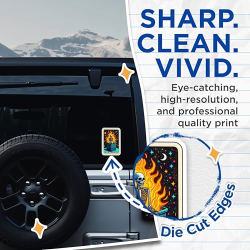 (2 Pack) Emotional Dumpster Fire Stickers - Skeleton Fire Stickers - Funny Illustrated Stickers - 5" On Longest Side - Sticks to Smooth Flat Surfaces - Made in USA - BMCS4859