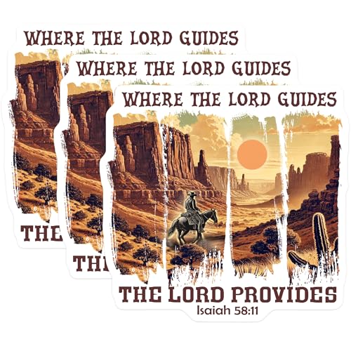 (3 Pack) Cowboy Desert Decals - Where The Lord Guides - Religious Decals - 3 Inches On Longest Side - Easy Peel & Apply - Made in USA - 3MCS4651