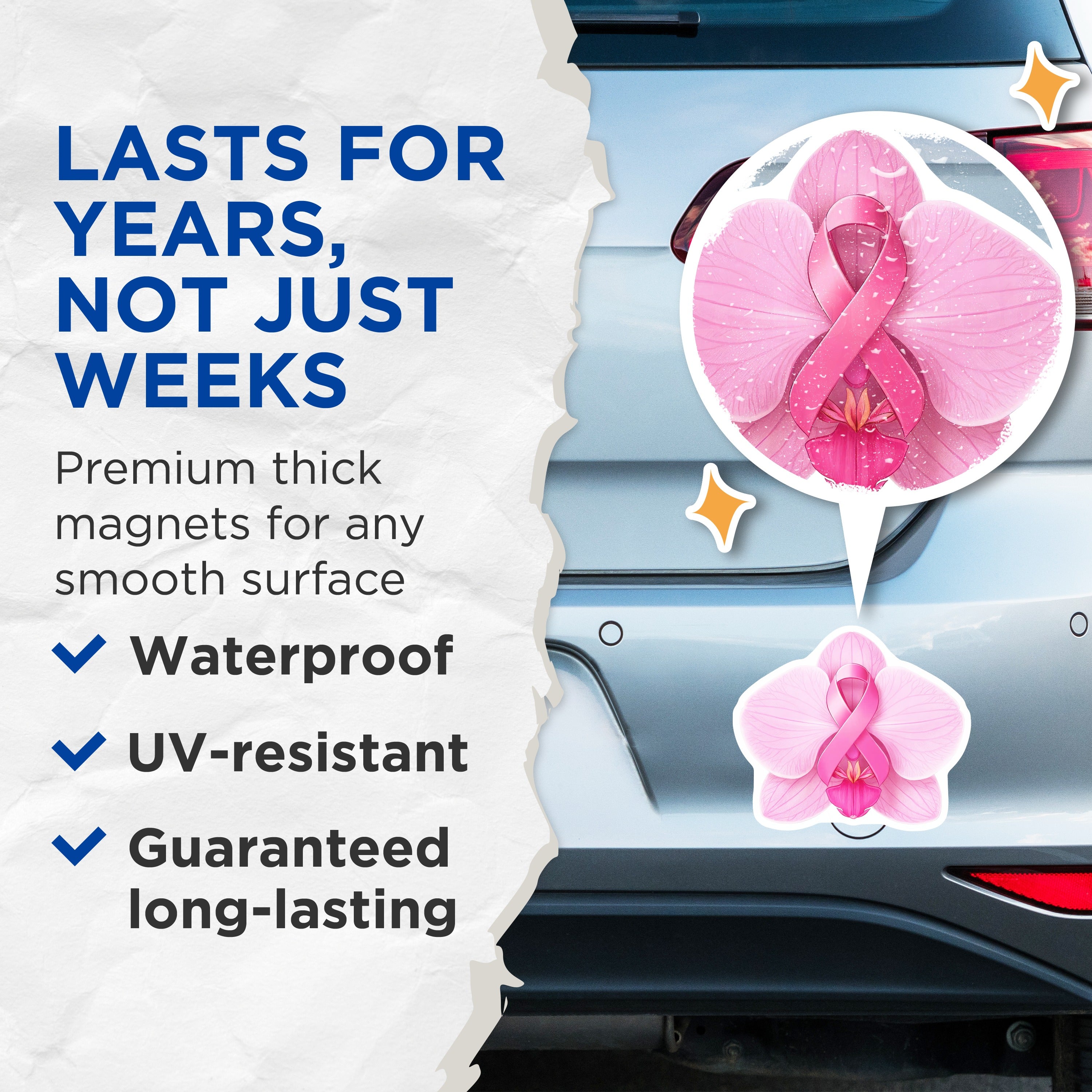 (2 Pack) Breast Cancer Awareness Magnets - Pink Ribbon Orchid Support - Survivor Hope Fighter Women's Health - 5 Inches On Longest Side - Thick Durable Magnet - Made in USA - MAG36246