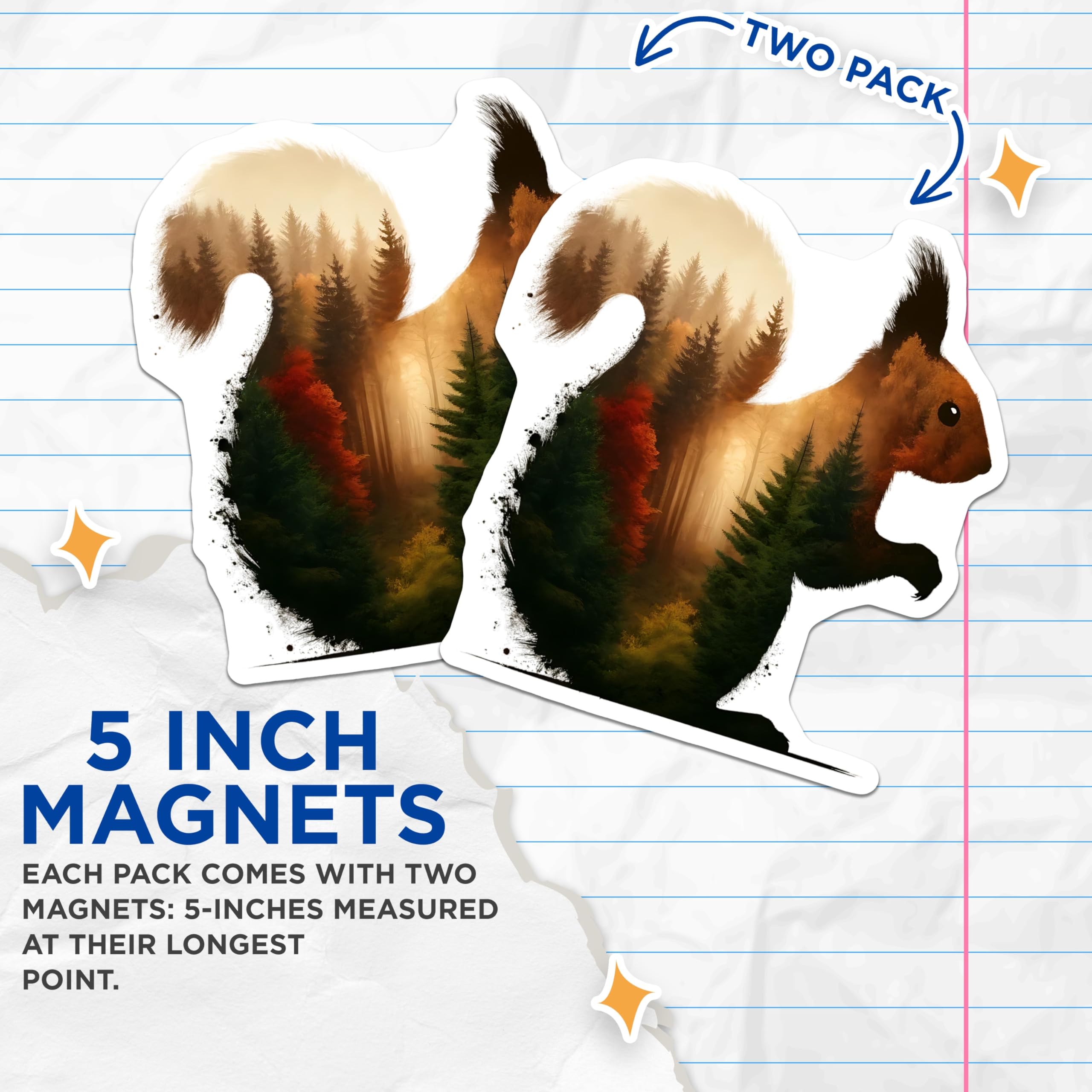 (2 Pack) Squirrel Silhouette Magnets - Forest Scene Art - Nature Lover Gift - 5" On Longest Side - Premium Magnet - for Cars, Refrigerators, Toolboxes, Lockers - Made in USA - MAG15321