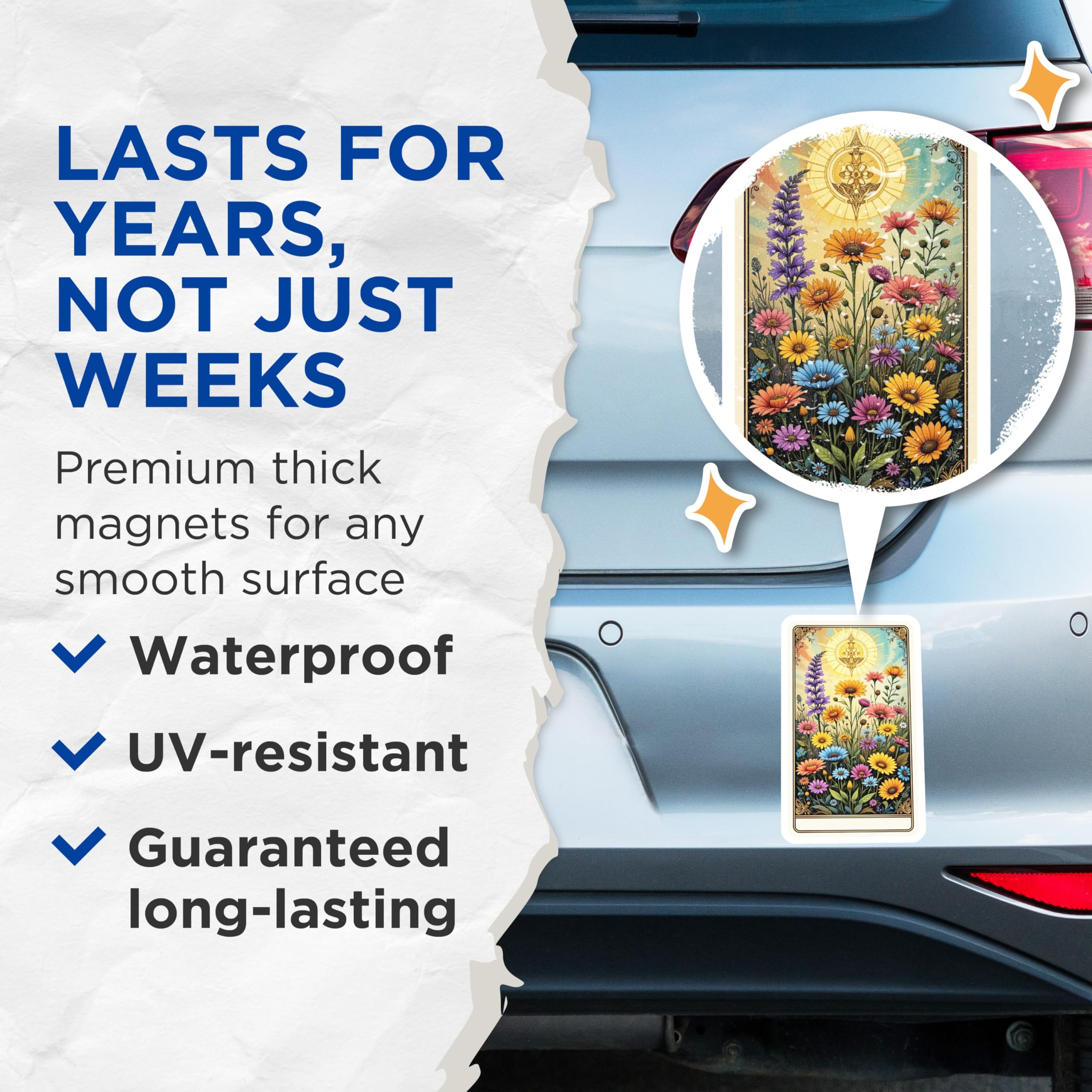 (2 Pack) Vibrant Flower Field Magnets - Bohemian Botanical Garden Art - Spiritual Sunburst Decor - 5 Inches On Longest Side - Thick Durable Magnet - Made in USA - MAG23015