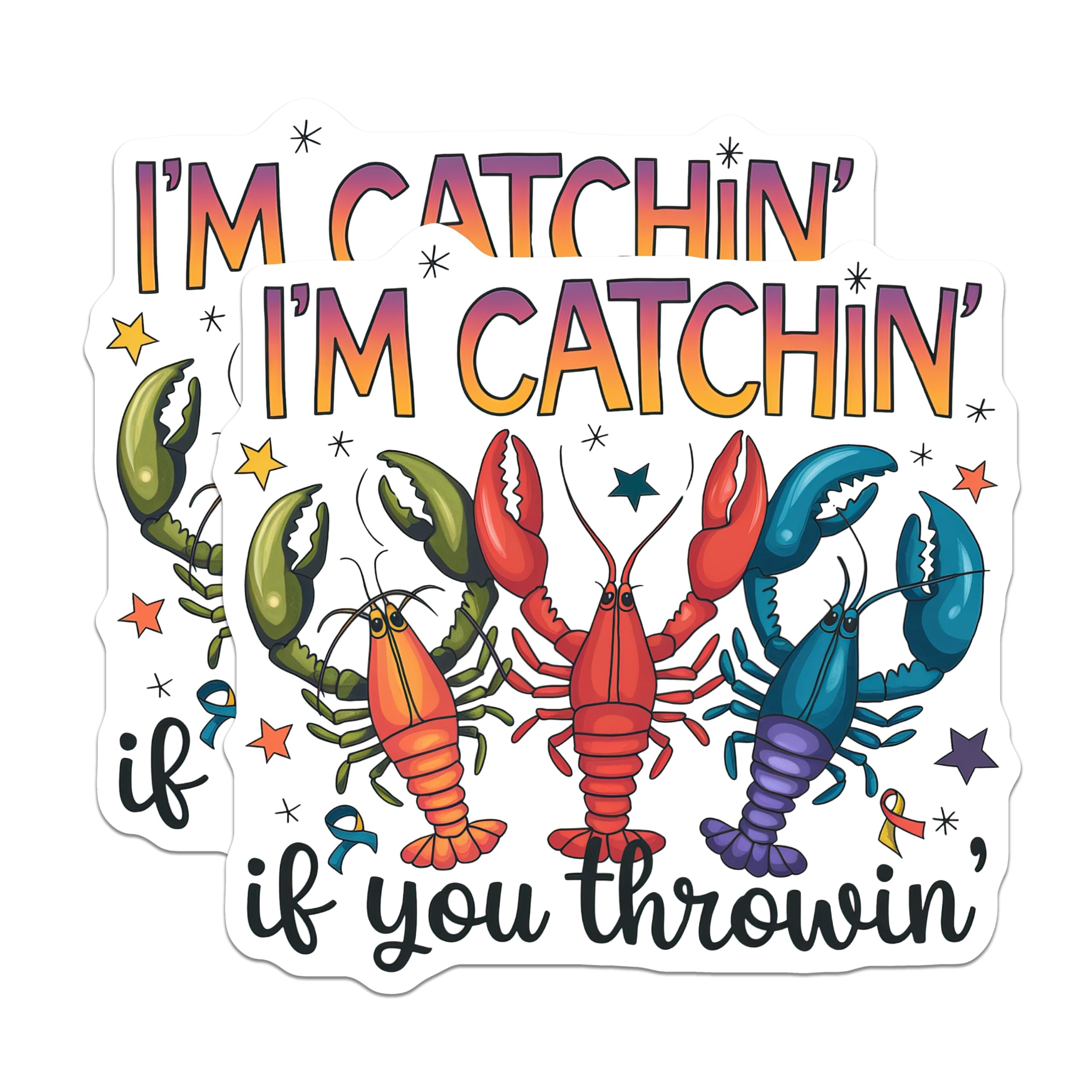 (2 Pack) Catchin' Lobster Magnets - If You Throwin' - Funny Sea Food Refrigerator Magnets - 5" On Longest Side - Premium Magnet - for Cars, Refrigerators, Toolboxes, Lockers - Made in USA - MAG15123