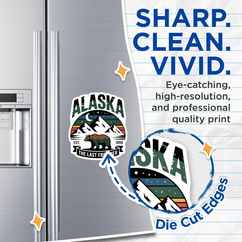 (2 Pack) Alaska Bear Magnets - Last Frontier Adventure - Est 1959 Home Decor - 5" On Longest Side - Premium Magnet - for Cars, Refrigerators, Toolboxes, Lockers - Made in USA - MAG18298