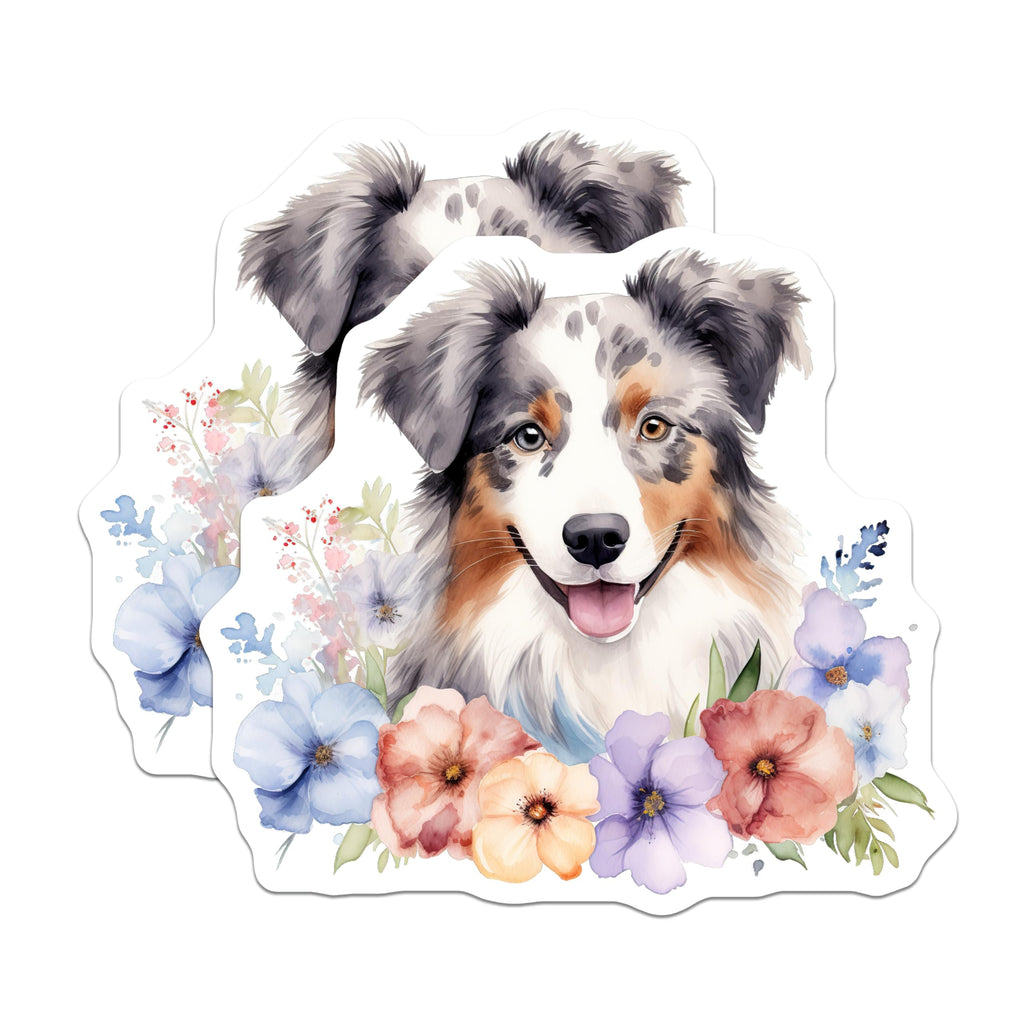 (2 Pack) Australian Shepherd Magnets - Watercolor Dog Art - Aussie Dog Lover Decor - 5 Inches On Longest Side - Thick Durable Magnet - Made in USA - MAG29288