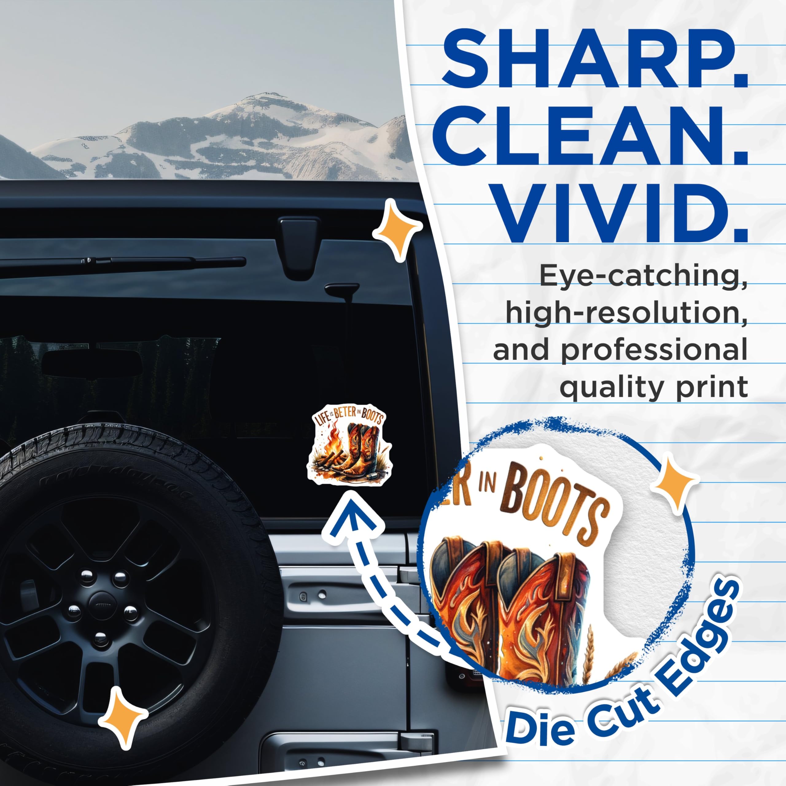 (2 Pack) Life is Better in Boots Stickers - Camping Adventure - Western Cowboy Boot Stickers - 5" On Longest Side - Sticks to Smooth Flat Surfaces - Made in USA - BMCS6938