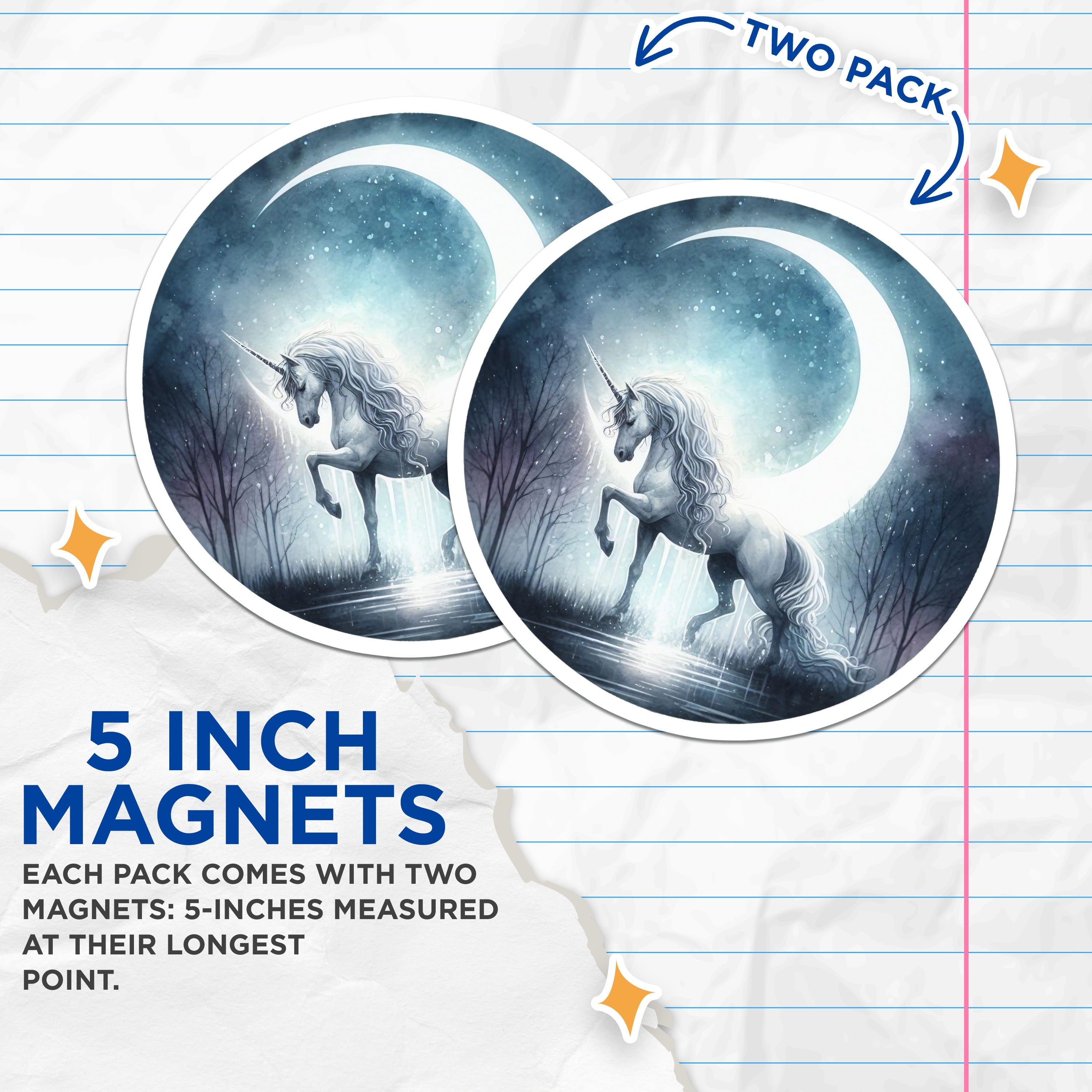 (2 Pack) Unicorn Magnets - Magical Creature Art - Celestial Dreamcore Decor - 5 Inches On Longest Side - Thick Durable Magnet - Made in USA - MAG36742