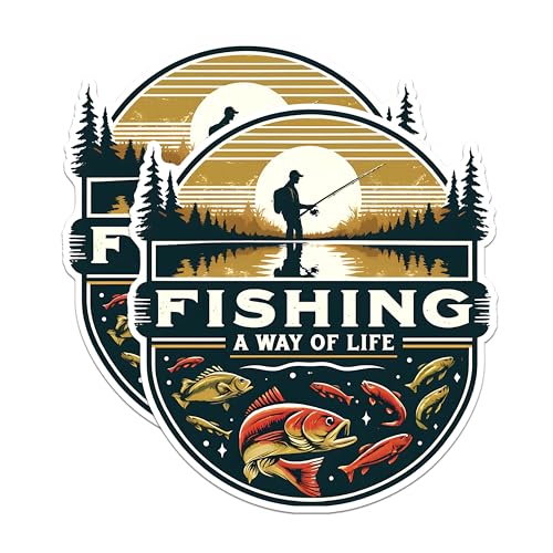 (2 Pack) Fishing Stickers - Way of Life Stickers - Fisherman Stickers - Outdoor Adventure Stickers - 5" On Longest Side - Sticks to Any Smooth Flat Surface - Made in USA - BMCS2615