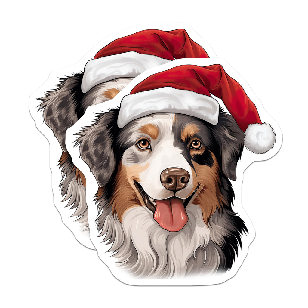 (2 Pack) Christmas Australian Shepherd Magnets - Holiday Dog Decor - Santa Hat Aussie Pet Accessory - 5 Inches On Longest Side - Thick Durable Magnet - Made in USA - MAG29503