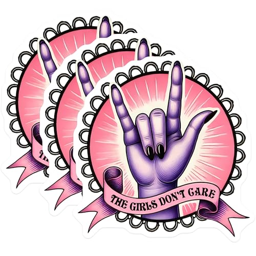 (3 Pack) Girls Dont Care Decals - Rock On Hand Sign - Feminist Stickers - 3 Inches On Longest Side - Easy Peel & Apply - Made in USA - 3MCS7105