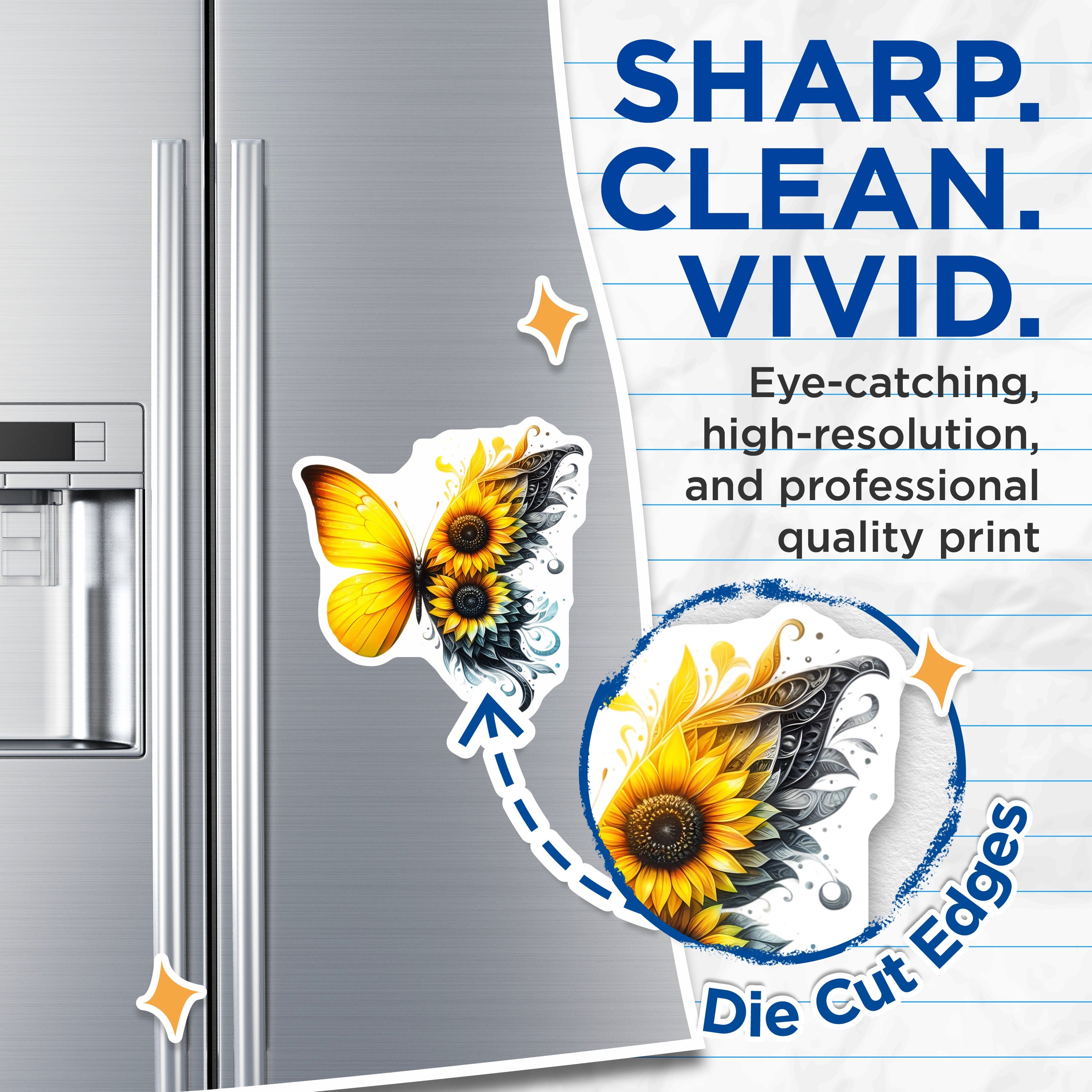 (2 Pack) Sunflower Butterfly Magnets - Vibrant Nature Inspired Art for Fridge - Whimsical Floral Decor Accent - 5 Inches On Longest Side - Thick Durable Magnet - Made in USA - MAG37408