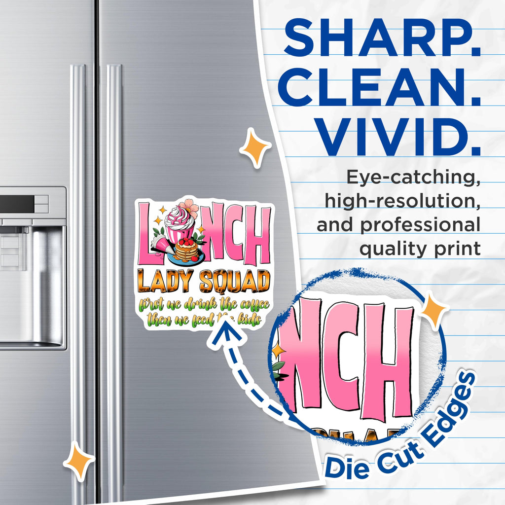 (2 Pack) Lunch Lady Squad Magnets - Funny Mom - Coffee and Pancakes - 5" On Longest Side - Sticks to Smooth Flat Surfaces - Made in USA - MAG11149