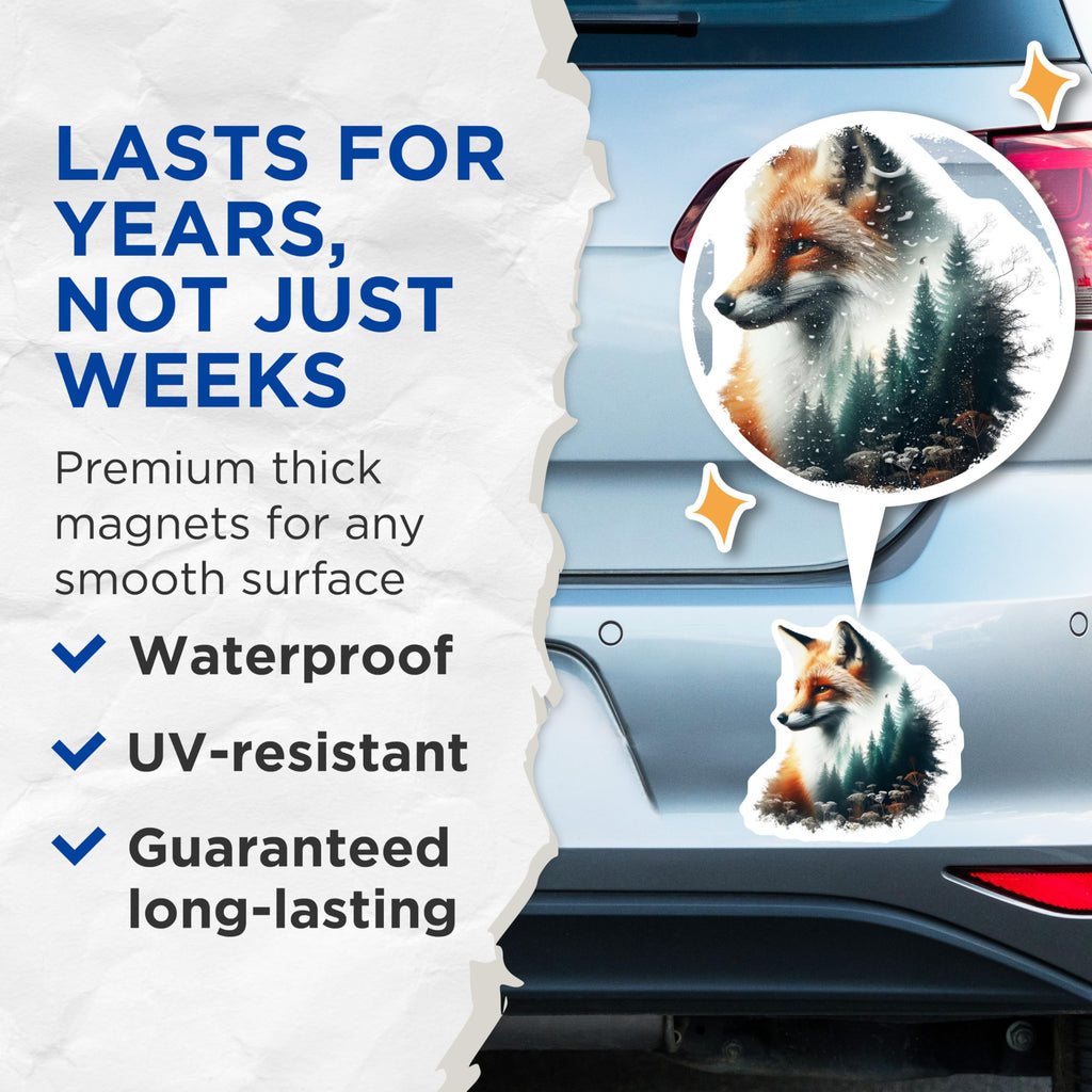(2 Pack) Fox Magnets - Woodland Animal Decor - Forest Scene Magnets - 5" On Longest Side - Premium Magnet - for Cars, Refrigerators, Toolboxes, Lockers - Made in USA - MAG15459