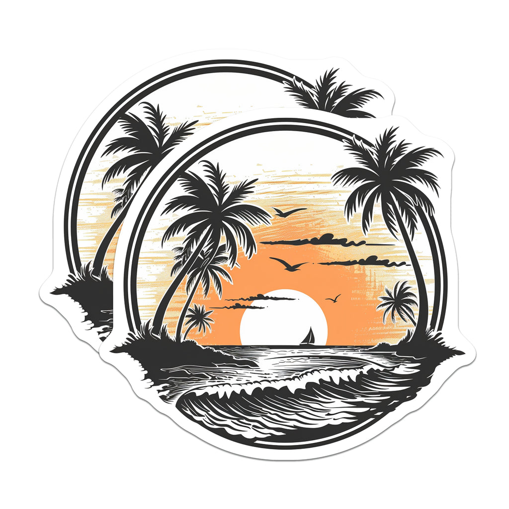 (2 Pack) Tropical Sunset Beach Magnets - Palm Tree Ocean Scene - Vacation Theme Fridge Decor - 5 Inches On Longest Side - Thick Durable Magnet - Made in USA - MAG37287