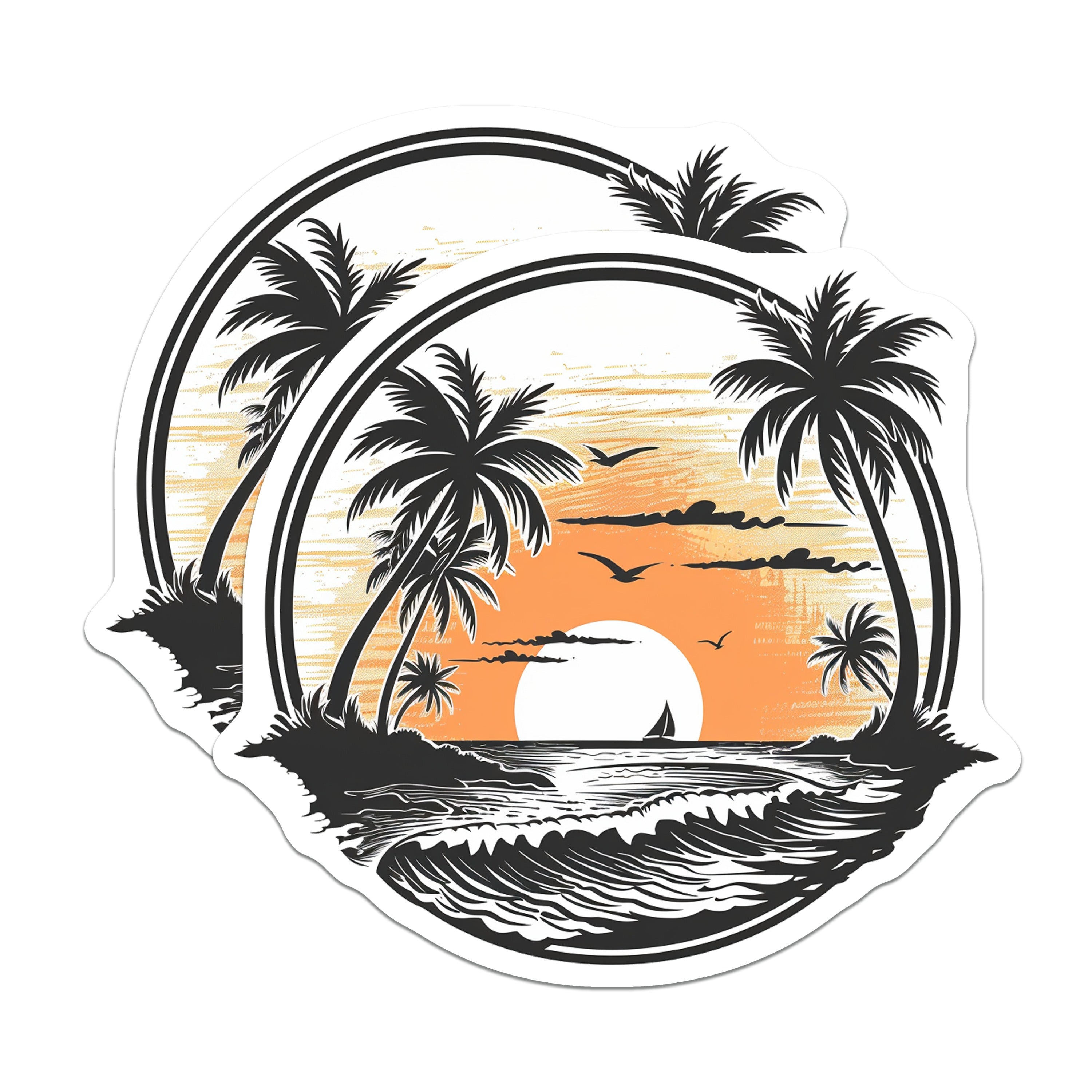 (2 Pack) Tropical Sunset Beach Magnets - Palm Tree Ocean Scene - Vacation Theme Fridge Decor - 5 Inches On Longest Side - Thick Durable Magnet - Made in USA - MAG37287