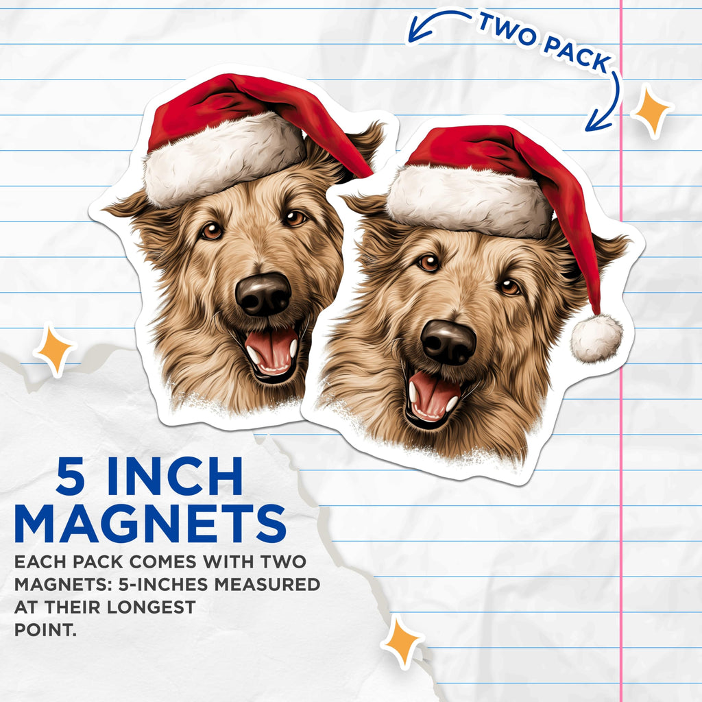 (2 Pack) Christmas Dog Magnets - Santa Hat Pet Decor - Holiday Animal Fridge Locker Happy Dog Magnets - 5 Inches On Longest Side - Thick Durable Magnet - Made in USA - MAG30001