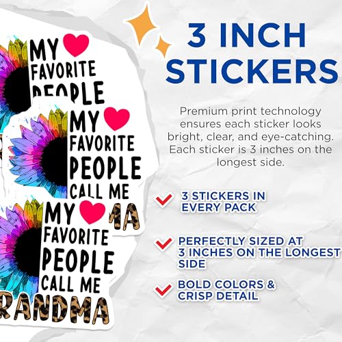 (3 Pack) Grandma Decals - My Favorite People - Leopard Grandma Decal - 3 Inches On Longest Side - Easy Peel & Apply - Made in USA - 3MCS4515