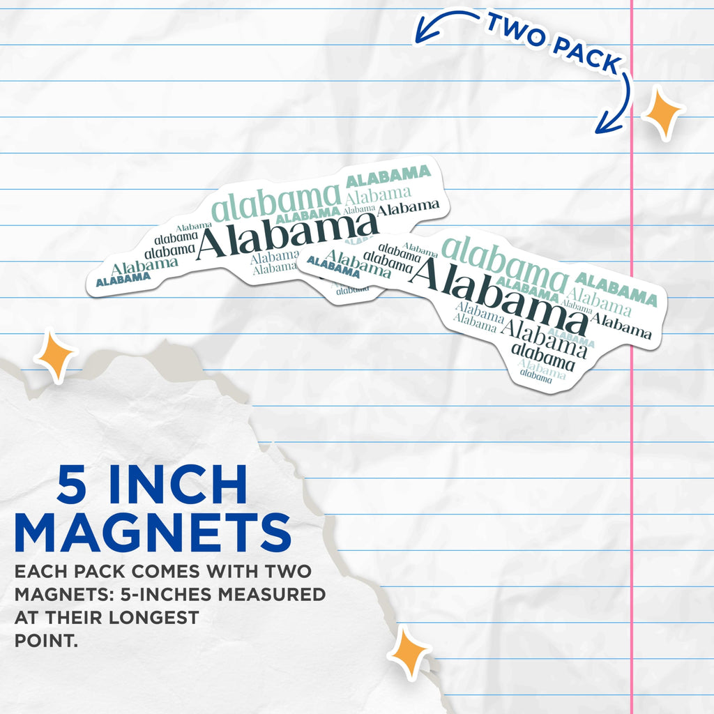 (2 Pack) Alabama State Magnets - Alabama Lover Souvenir - Southern Pride Decorations - 5" On Longest Side - Premium Magnet - for Cars, Refrigerators, Toolboxes, Lockers - Made in USA - MAG18639