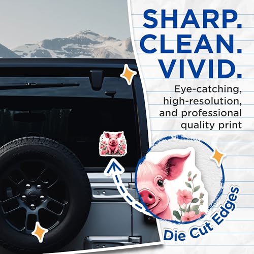 (2 Pack) Cute Pig Stickers - Animal Illustration Stickers - Farm Animal Decor Stickers - 5" On Longest Side - Sticks to Any Smooth Flat Surface - Made in USA - BMCS3411