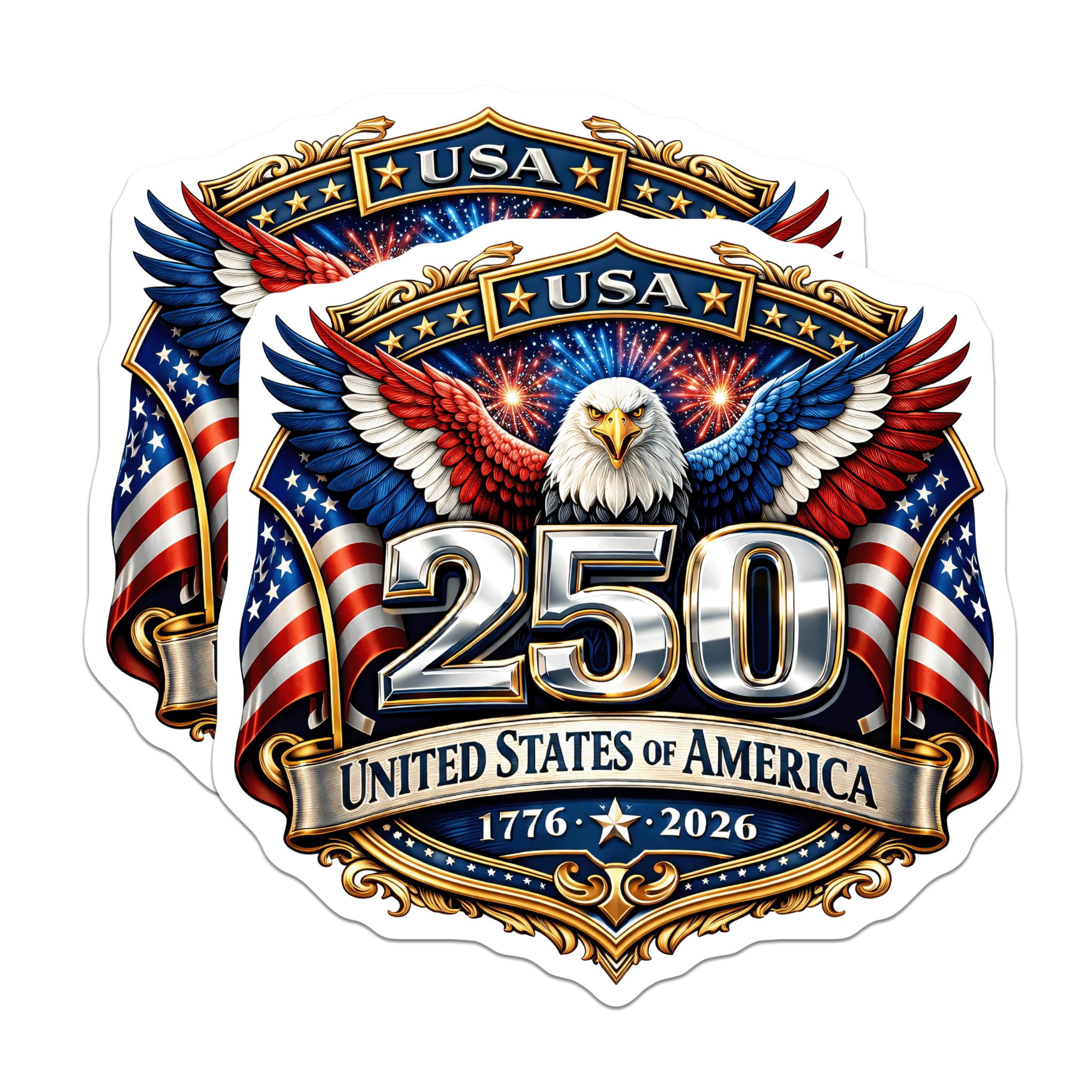 (2 Pack) 250th Anniversary USA Magnets - American Eagle Commemorative - Patriotic Bicentennial Decor - 5 Inches On Longest Side - Thick Durable Magnet - Made in USA - MAG259