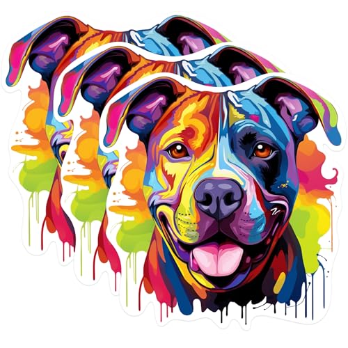 (3 Pack) Colorful Pitbull Decals - Dog Breed Art - Laptop Decals - 3 Inches On Longest Side - Easy Peel & Apply - Made in USA - 3MCS0628