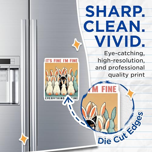 (2 Pack) It's Fine I'm Fine Magnets - Cat and Bunny Magnets - Funny Animal Magnets - Cute Cat and Bunny Decor - 5" On Longest Side - for Cars, Fridges, Toolboxes - Made in USA - MAG6690