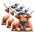 (3 Pack) Highland Cow Decals - American Flag Beret - Patriotic Bull Stickers- 3 Inches On Longest Side - Easy Peel & Apply - Made in USA - 3MCS5125