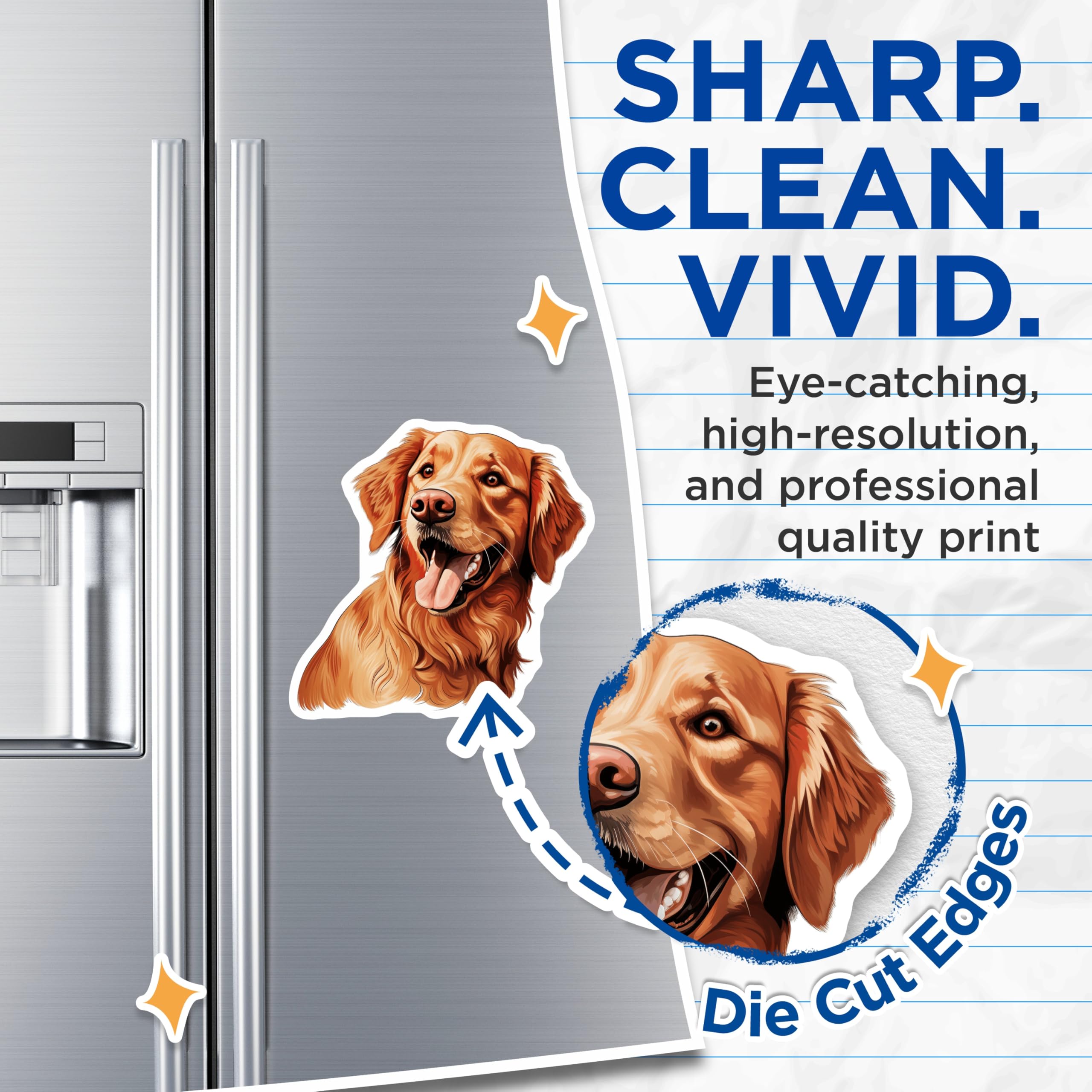 (2 Pack) Golden Retriever Magnets - Happy Dog Art - Dog Mom Decor - Pet Parent Present - 5 Inches On Longest Side - Thick Durable Magnet - Made in USA - MAG26223
