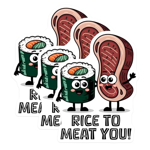 (3 Pack) Sushi and Steak Decals - Funny Food Puns - Cute Food Decals - 3 Inches On Longest Side - Easy Peel & Apply - Made in USA - 3MCS6405