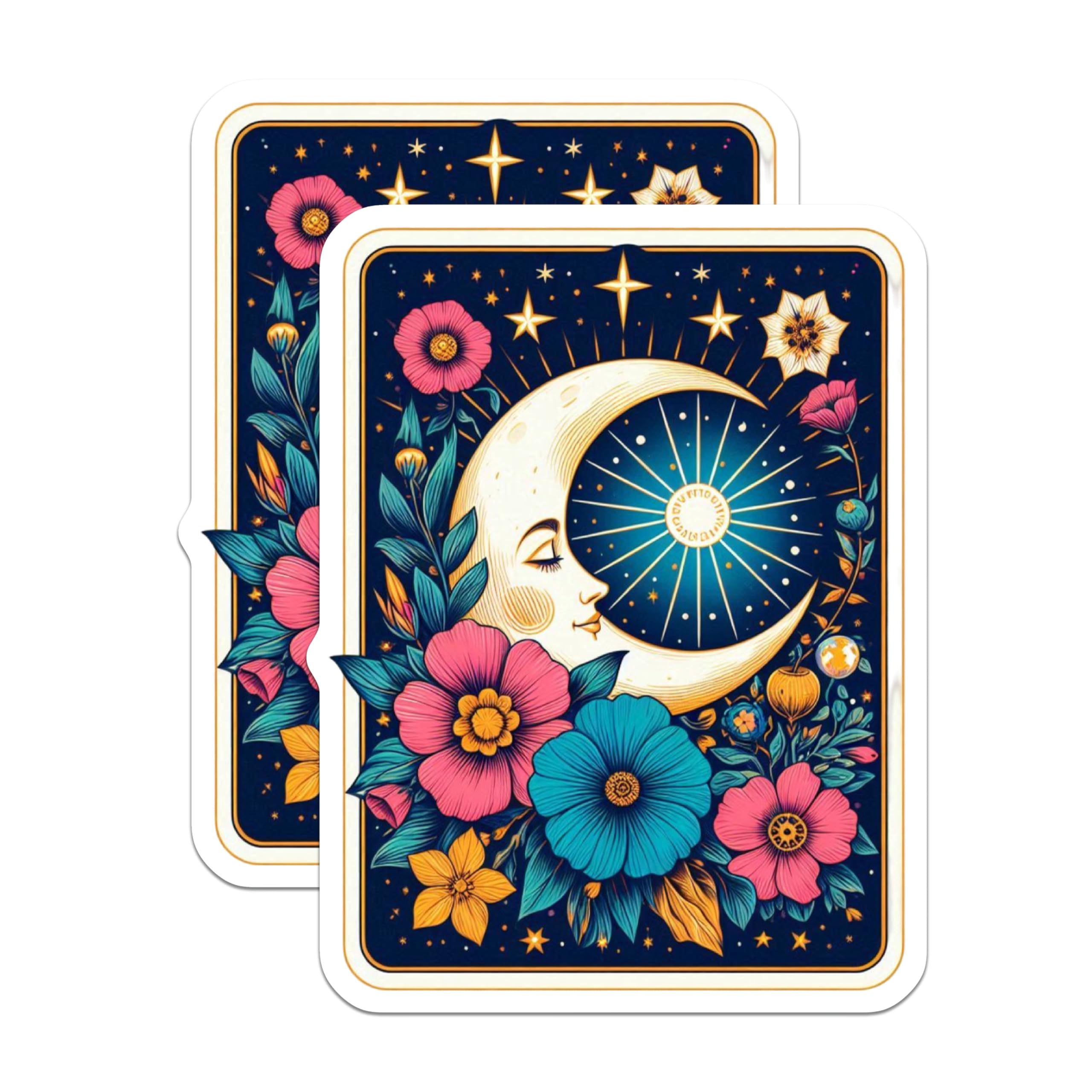(2 Pack) Celestial Moon Magnets - Mystical Floral Art - Aesthetic Bohemian Decor - Starry Night Dreamscape - 5 Inches On Longest Side - Thick Durable Magnet - Made in USA - MAG20834