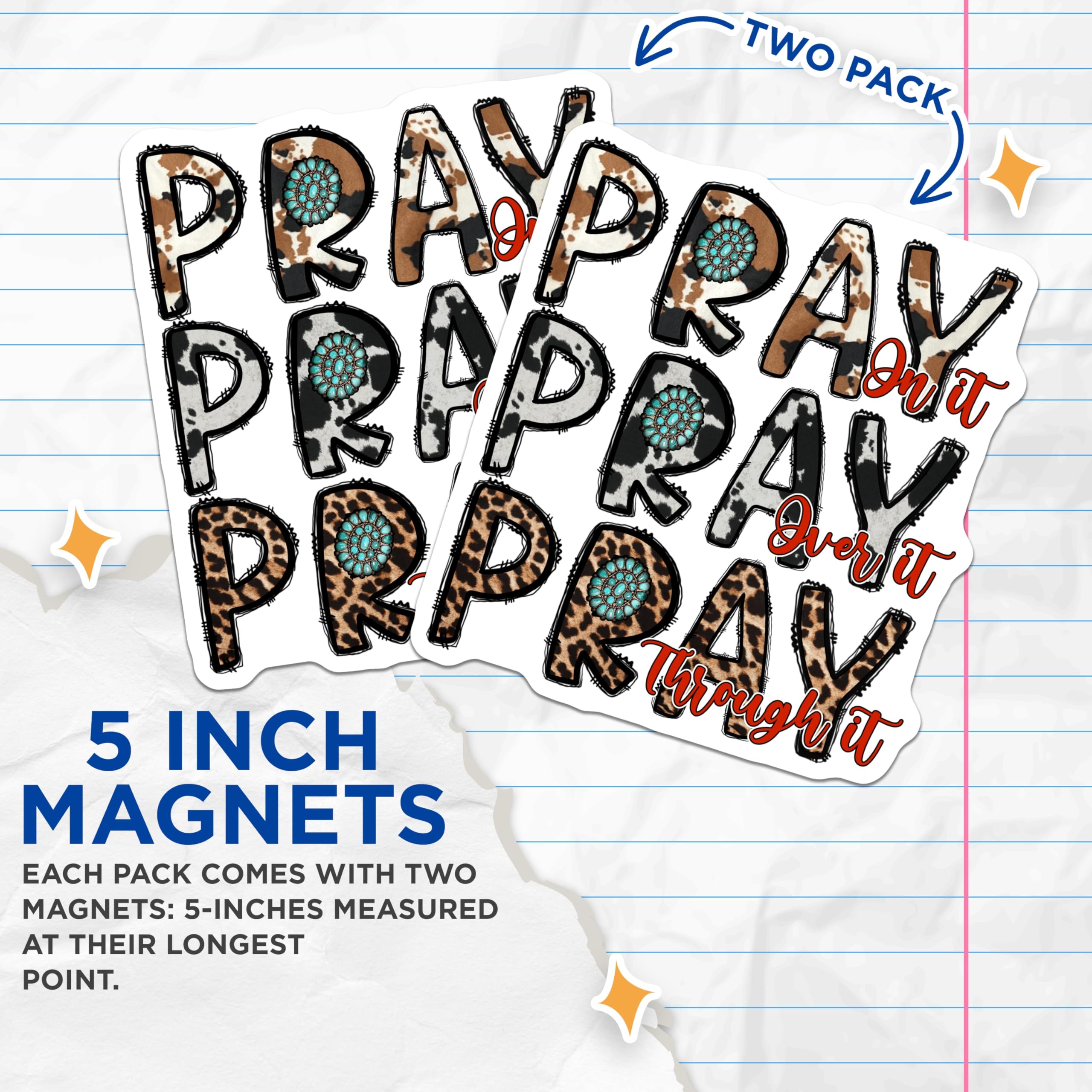 (2 Pack) Pray On It Magnets - Western Faith Decor - Christian Inspirational Cowgirl Style - 5 Inches On Longest Side - Thick Durable Magnet - Made in USA - MAG27318