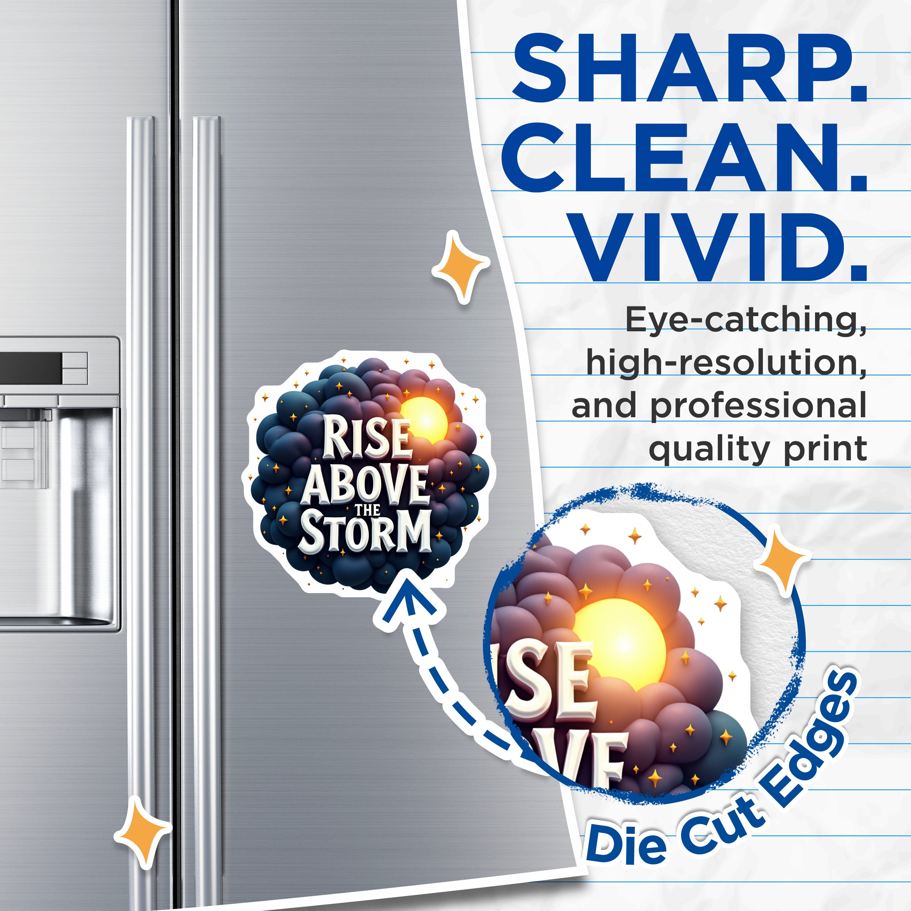 (2 Pack) Rise Above The Storm Magnets - Inspirational Saying - Positive Message - Uplifting Refrigerator Decor - 5 Inches On Longest Side - Thick Durable Magnet - Made in USA - MAG38038