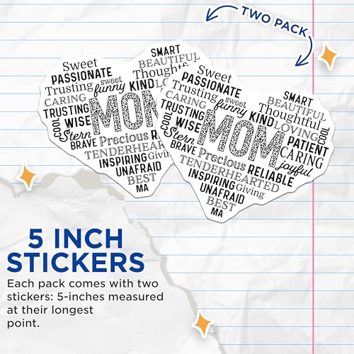 (2 Pack) Mom Affirmation Stickers - Inspirational Mom Quotes - Heart Shape Word Art - 5" On Longest Side - Sticks to Smooth Flat Surfaces - Made in USA - BMCS7185