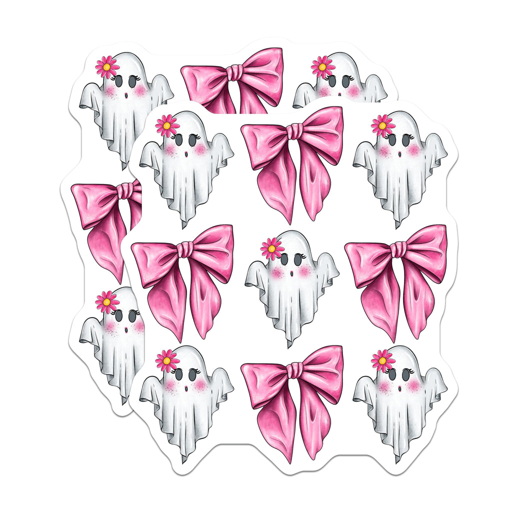 (2 Pack) Kawaii Ghost Magnets - Cute Pink Bow Decor - Pastel Halloween Refrigerator Magnets - 5 Inches On Longest Side - Thick Durable Magnet - Made in USA - MAG27880