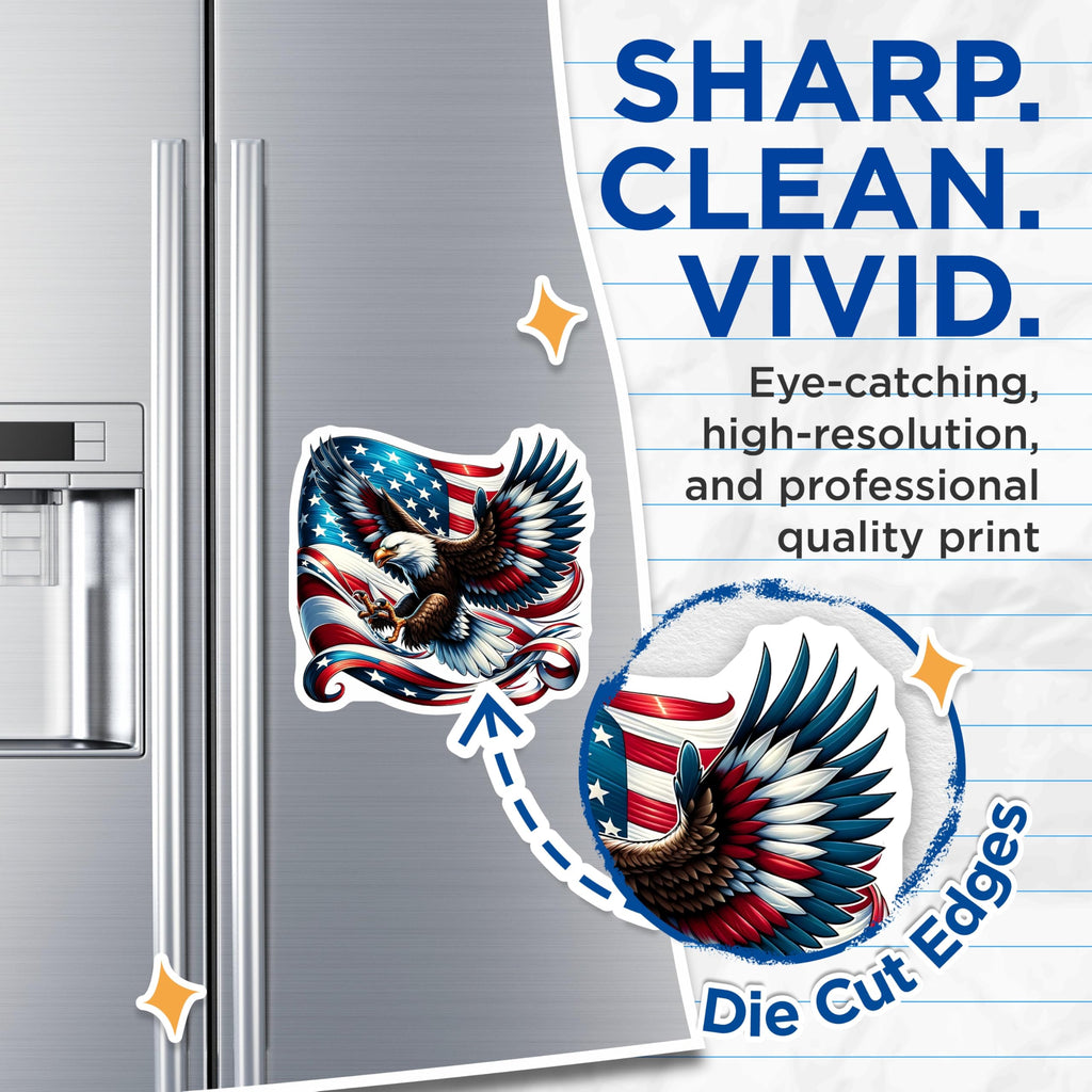 (2 Pack) Eagle American Flag Magnets - Patriotic Decor - USA Pride Magnets - 5" On Longest Side - Premium Magnet - for Cars, Refrigerators, Toolboxes, Lockers - Made in USA - MAG14876