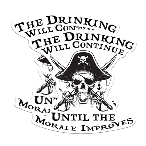 (2 Pack) The Drinking Will Continue Until Morale Improves Magnets - Funny Pirate Magnet - 5" On Longest Side - Premium Magnet - for Cars, Refrigerators, Toolboxes, Lockers - Made in USA - MAG1636