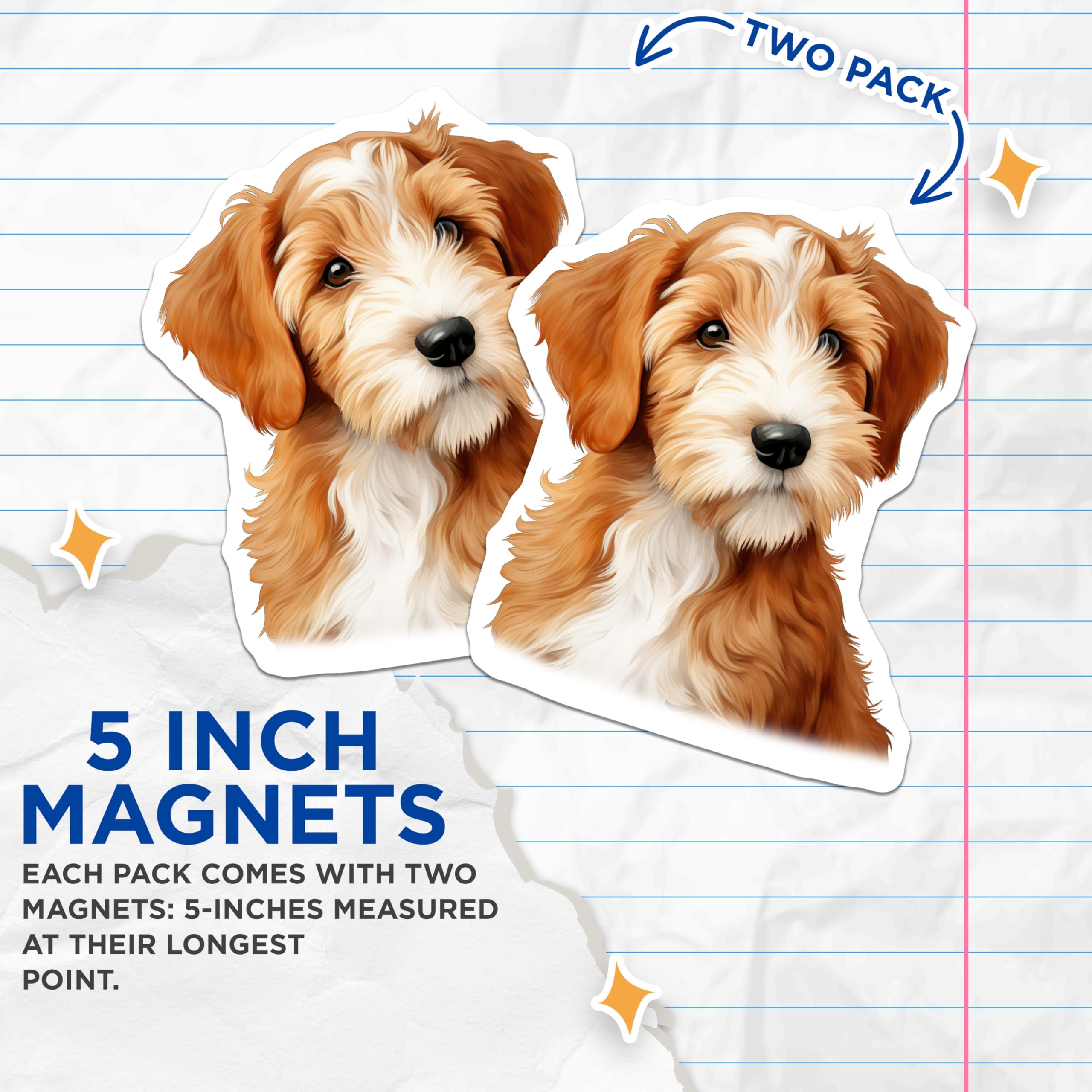 (2 Pack) Goldendoodle Puppy Magnets - Adorable Dog Art Decor - Pet Lover Refrigerator Display - 5 Inches On Longest Side - Thick Durable Magnet - Made in USA - MAG23246