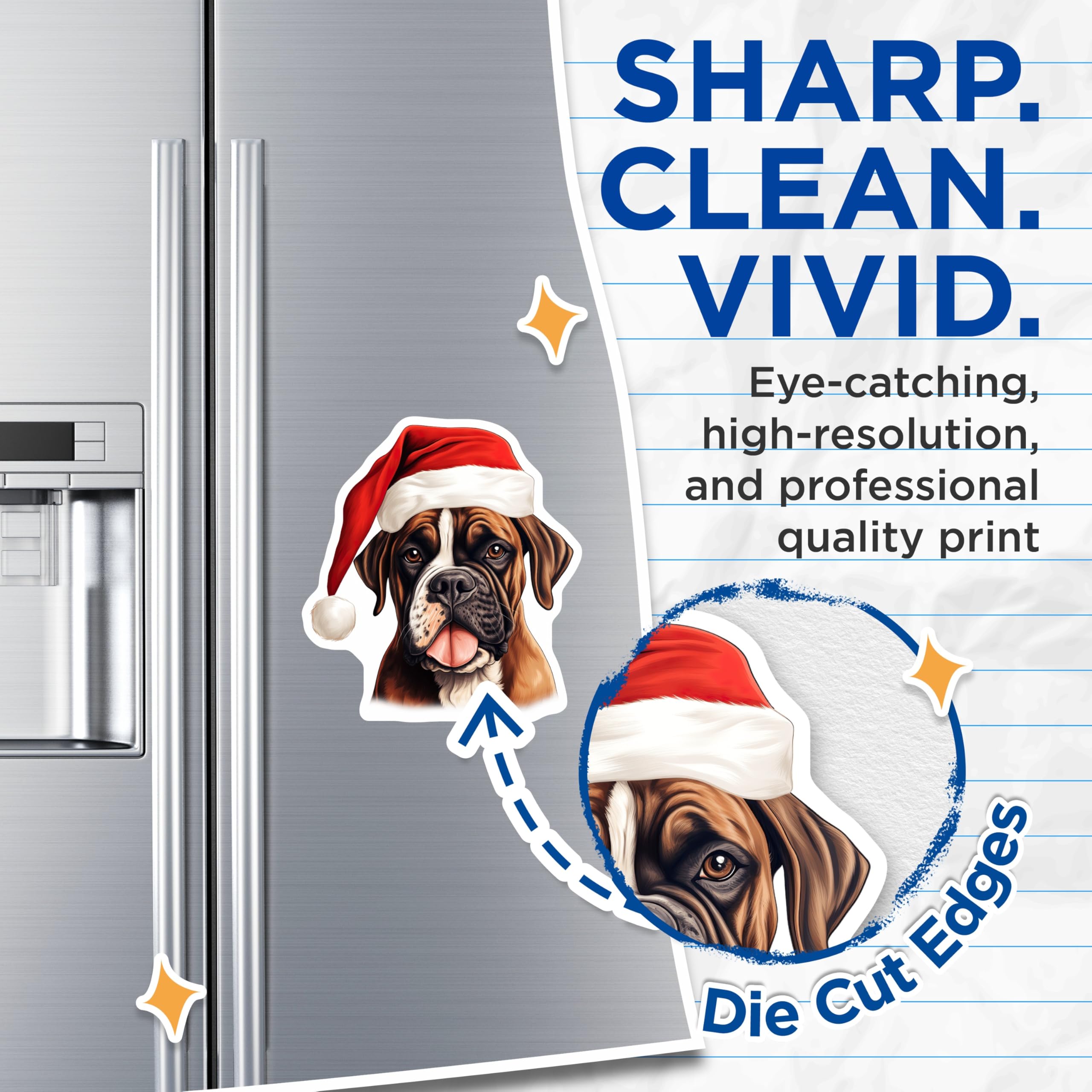 (2 Pack) Christmas Boxer Dog Magnets - Santa Hat Canine Pet Decor - Festive Holiday Animal Lover Home Accent - 5 Inches On Longest Side - Thick Durable Magnet - Made in USA - MAG23652